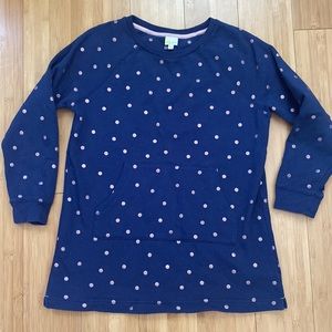 Girls Mini Boden Printed Sweatshirt Tunic Navy w/ pink sparkle polka dot 13-14Y